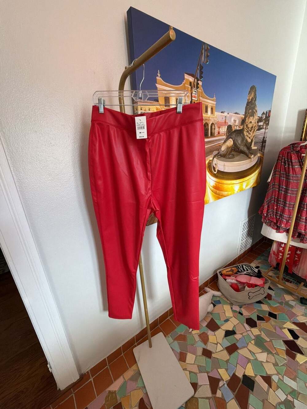Ashley Stewart Plus Size Red Faux Leather Leggings Size 18/20 NWT